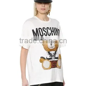 100% Cotton Round Neck T-shirt for Women With Bear Print Pattern thumbnail-3