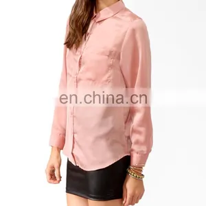 CHEFON Long Button Cuffed Sleeve Mature Satin Women Blouse 2016 for Fat thumbnail-1