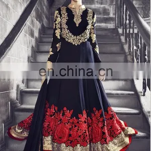 Navy Blue Colored Pure Georgette Festive Wear Salwar Suit. thumbnail-1