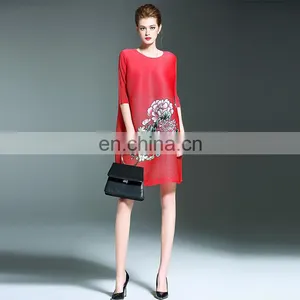2017 Prints Flower Ladies Fashion Pleated Women Clothes Ladies Dress thumbnail-3