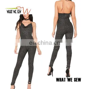 Custom Black Halter Neck Glitter Jumpsuit Casual Clothing For Ladies thumbnail-1