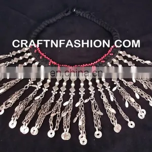 Designer Tribal Long Bell 1960s Handmade Necklace,BY Megh Craft - Indian Ethnic Old Coin Jewelry Afghanistan Kuchi Tribal Set thumbnail-2