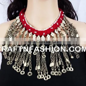 Ethnic Tribal Jewelry - Vintage Kochi Necklace-vintage Coin Afghan Necklace - Vintage Old Coin Tribal Bellydance Set thumbnail-3