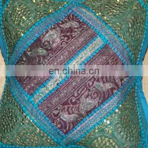Sequins Patches Cushion Cover,Khambria Cushion Cover, Chikan Work Cushion Cover thumbnail-3