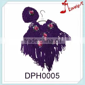 2015 New Fashion Cloths Girls Crochet Knitting Flower Embroidery Kids Knit Poncho Shawl With Hood thumbnail-1