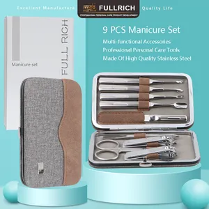 Professional Stainless Steel Manicure Set Men Grooming 9 in 1 With Luxurious PU Travel Case thumbnail-1