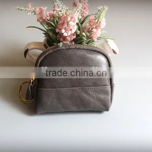 Colorful Genuine Waxy Leather Ladies Zipper Coin Purse Change Bag With Keyring thumbnail-2