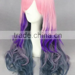 Cheap Beauty Long 70cm Colorful Pink Purple Gary Wave Cosplay Lolita Women Party Wig thumbnail-3