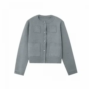 Spring 2025 New Women's Clothing European and American Style Belt Shoulder Pads, Flat Needle Long Sleeved Round Neck Jacket for Women thumbnail-1