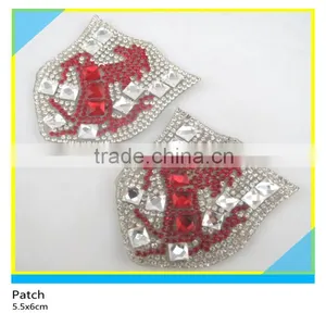 Iron on Glass Stone Applique Hotfix Red "M" Word Rhienstone Patch 5.5x6cm thumbnail-6