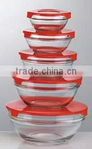 5pcs Clear Glass Bowl Set With pp Lid (200/400/570/980/1350 ML) thumbnail-1
