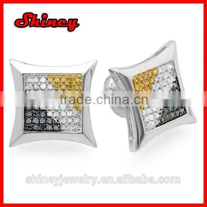 2014 Rhodium Plating 925 Sterling Silver Micro Pave Kite Three Color Plating cz Stud Earring thumbnail-1