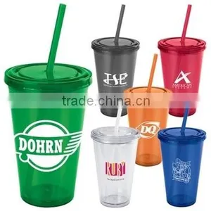 BPA Free Double Wall Plastic Cups With Straw Double Wall Tumbler - 16OZ thumbnail-1