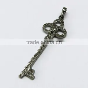 925 Sterling Silver Diamond Key Pendant, Silver Jewellery India, Handmade Silver Jewellery thumbnail-4