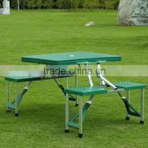 Green Plastic Folding Picnic Table With 4 Chairs Color Green thumbnail-2