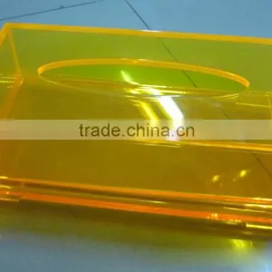 Gold Tissue Box Cover Acrylic Plexiglass QCY-TB-16 thumbnail-1
