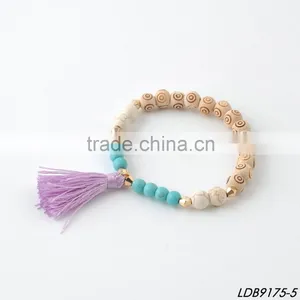 Turquoise Stone Bead Spiritual Wooden Bead Bracelet With Tassel thumbnail-5