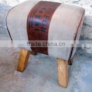 Canvas Leather Industrial Stool in Mango Wood thumbnail-1