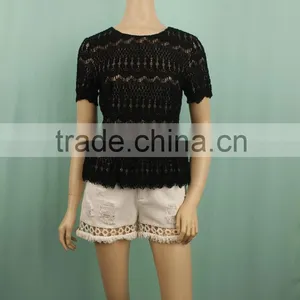 2016 S/S Ladies Tops Dubai Designer Casual Tops Elegant Lace Tops Blouses thumbnail-3