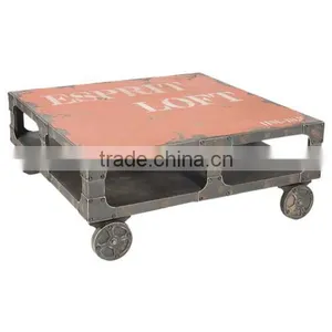 CHEAP INDIA METAL HAND PAINTED COFFEE TABLE BY INDIA SUPPLIER WITH WHEELS thumbnail-1