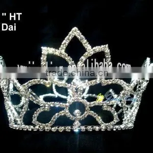 Flower Rhinestone Tiara Full Round Large Pageant Crown thumbnail-1