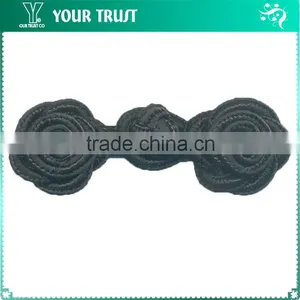Width 6.3 Centermeter All Black Sew On 100% Nylon Chinese Knot Frog Buttons thumbnail-1