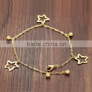Fashion 18K Gold Plated Stainless Steel Hollow Star Solid Bead Charm Anklets thumbnail-3