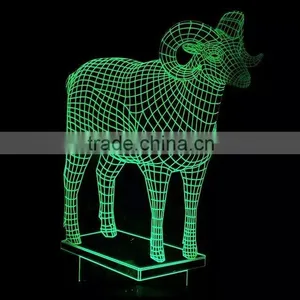 3D Optical Illusion Goat Night Lamp Night Light 10 Colorful LEDs Ultra-thin Acrylic Light Panel AA Battery or DC 5V thumbnail-3