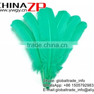 Top Selling Plumes ZPDECOR Crafts Factory Wholesale Dyed Aquamarine Green Solid Color Turkey Feathers for Decoration thumbnail-2