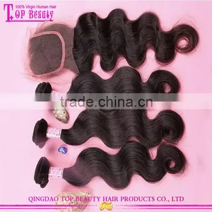 Can Custom 100% Virgin Hair Bundles With Lace Closure Body Weave 3 Bundle Brazilian Human Hair With Closure thumbnail-3
