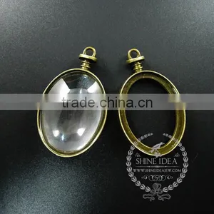 30*40mm Vintage Style Bronze Alloy Oval Photo Frame Glass Pendant Charm DIY Bezel Setting Tray With Glass Jewelry 1810427 thumbnail-1