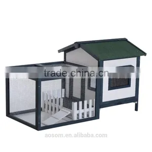 Pawhut 59" Wooden Rabbit Hutch With Outdoor Run - Green/White thumbnail-1