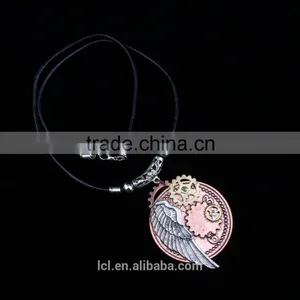 2015 Yiwu Fashion Imitation Jewelry Hot Sale Steampunk Gear Wings Pendant With Imitation Crystal Cameobig Statement Necklace thumbnail-5