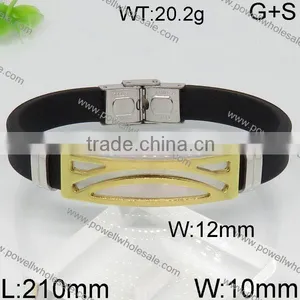 Wholesale New Gold Black Leather Mens Bracelet Models thumbnail-1