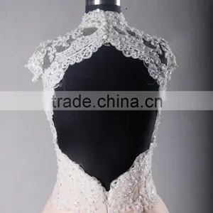 RSE703 High Neck Sexy Lace Floor Length Backless Blush Organza Cheap Pink Wedding Dresses thumbnail-3