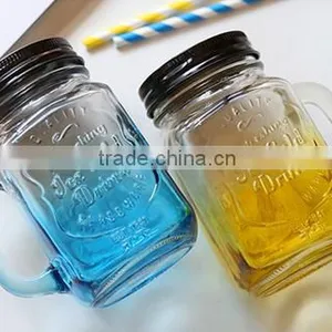 400ml Glass Bottle Mason Jars With Color Painted Wholesale With Caps and Straws thumbnail-2