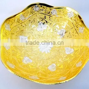 New Year Gift Handmade Gold and Silver Plated Brass Ornamental Bowl thumbnail-1