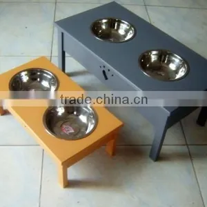Wooden Pet Dish Holder With Stainless Steel Bowl / Wooden Dog Dishes Bowl / Wood Pet Bowl Dish thumbnail-1