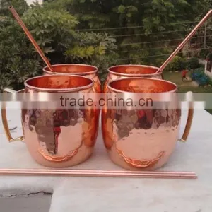 MOSCOW MULE MUGS With Straw/ Copper Mug With Copper Straw/ SOLID COPPER MUGS MANUFACTURER INDIA thumbnail-4