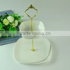Hot Sales Elegant Design Classic Two Tier Ceramic Cake Serving White Plate thumbnail-2