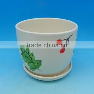 New Design Round White DeHua Ceramic Flower Pot With Saucer thumbnail-1