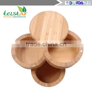 Bamboo 3-Tiered Seasoning Spice Salt Storage Box With Removable Rotating Magnetic Lid thumbnail-3