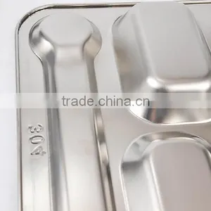 Stainless Steel Canteen Serving Tray /Dinner Fast Food Plate With 4 Compartments thumbnail-6