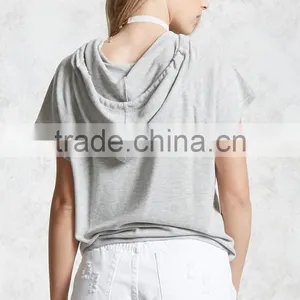 80 Cotton 20 Polyester Cheap Hoodies Women Short Raglan Sleeves Brushed Knit Short Sleeve Thin Hoodies For Summer thumbnail-4