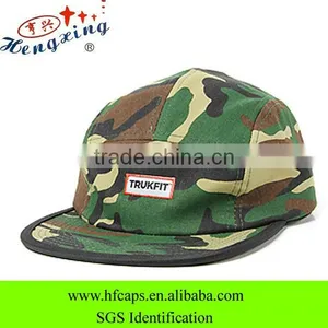Military Cheap Custom Camo 5 Panel Hat Flat Brim thumbnail-1