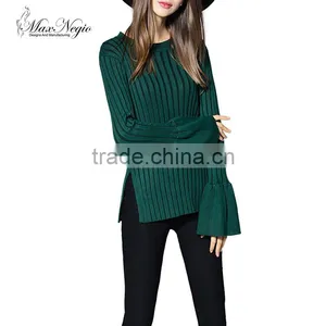 Maxnegio New Fashion Lotus Leaf Sleeves Korean Style Woolen Sweater Designs for Ladies thumbnail-1