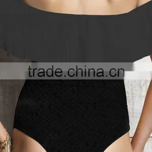 Ladies Fashion Black With Big Ruffle One-piece Swimwear thumbnail-3