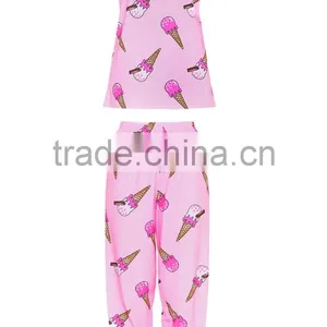 Custom Full Print Women Long PJ Set All Over Print Ladies Sleepwear Pink Ice-cream Print Pajamas Set thumbnail-4