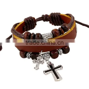 Factory Price Retro Handmade Leather Mens Bracelets thumbnail-2