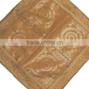 Brocade Floor Seating Cushion Cover - Gold Large Couch Pillow 26" thumbnail-1